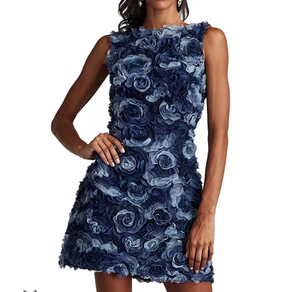 Tadashi Shoji 3D Floral Rosette Cocktail Dress Navy Size 10 NWT Wedding Guest